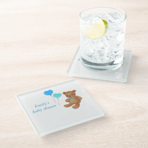 Dessous-de-verre En Verre Dessous de verre de Baby shower bleu personnalisé-