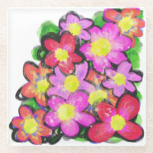 Dessous-de-verre En Verre Dessous de verre de fleurs roses peintes