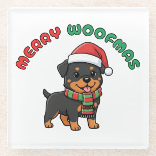 Dessous-de-verre En Verre Dessous de verre de Noël Rottweiler : Joyeux Woofm