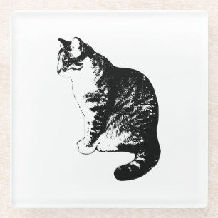 Dessous-de-verre En Verre Dessous de verre de profil côté chat avec tabby en