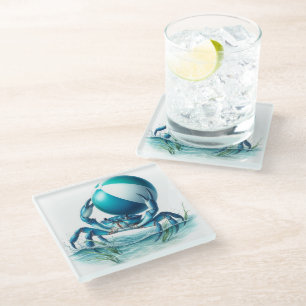 Dessous-de-verre En Verre Dessous de verre de verre de crabe bleu