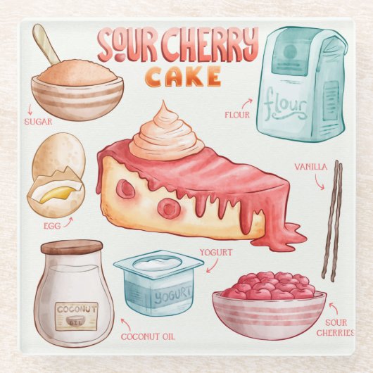 Dessous-de-verre En Verre Dessous de verre de verre de recette de gâteau (Devant)