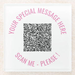 Dessous-de-verre En Verre Dessous de verre de verre de texte personnalisé QR