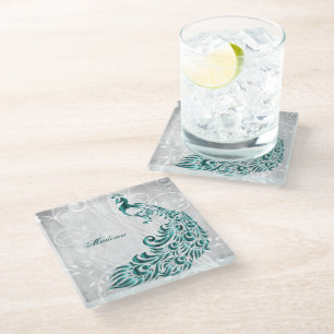 Dessous-de-verre En Verre Dessous de verre de verre personnalisé Peacock tu