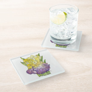 Dessous-de-verre En Verre Dessous de verre en verre - Aquarelle jaune & viol