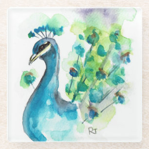Dessous-de-verre En Verre Dessous de verre en verre - Aquarelles Peacock