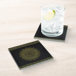 Dessous-de-verre En Verre Dessous de verre en verre arabe noir et or