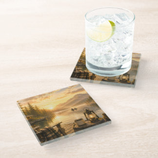 Dessous-de-verre En Verre Dessous de verre en verre au bord paisible du lac
