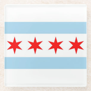 Dessous-de-verre En Verre Dessous de verre en verre avec drapeau de Chicago,