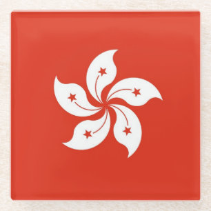 Dessous-de-verre En Verre Dessous de verre en verre avec drapeau de Hong Kon