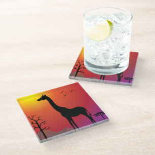 Dessous-de-verre En Verre Dessous de verre en verre avec girafe sur le thèm