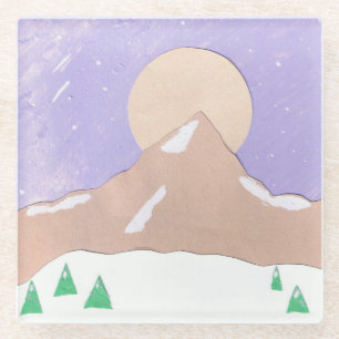Dessous-de-verre En Verre Dessous de verre en verre avec paysage de montagne