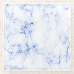 DESSOUS-DE-VERRE EN VERRE DESSOUS DE VERRE EN VERRE BLEU ET MARBRE BLANC