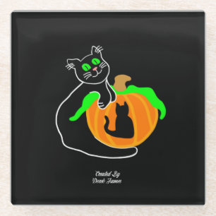Dessous-de-verre En Verre Dessous de verre en verre Citrouille de chat noir