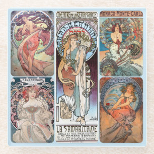 Dessous-de-verre En Verre Dessous de verre en verre - Collage Mucha Femmes #