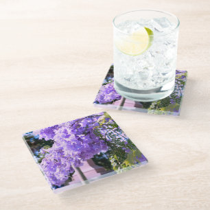 Dessous-de-verre En Verre Dessous de verre en verre d'arbre à fleurs mauves