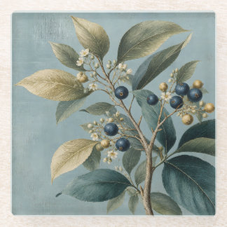 Dessous-de-verre En Verre Dessous de verre en verre de style botanique bleu
