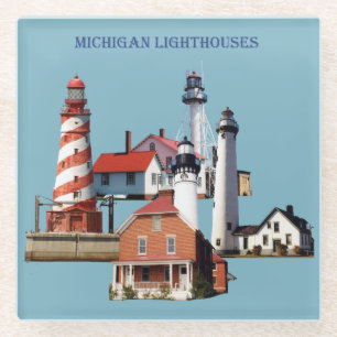 Dessous-de-verre En Verre dessous de verre en verre des phares du Michigan