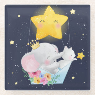 Dessous-de-verre En Verre Dessous de verre En Verre Eléphant Et Kitten