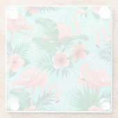 Dessous-de-verre En Verre Dessous de verre en verre Flamant rose Palmes trop (Dos)