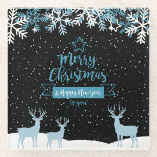 Dessous-de-verre En Verre Dessous de verre en verre noir bleu joyeux Noël