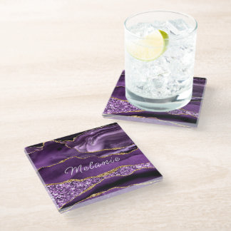 Dessous-de-verre En Verre Dessous de verre en verre or violet personnalisé a
