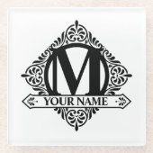 Dessous-de-verre En Verre Dessous de verre en verre orné de conception monog (Devant)