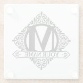 Dessous-de-verre En Verre Dessous de verre en verre orné de conception monog (Dos)