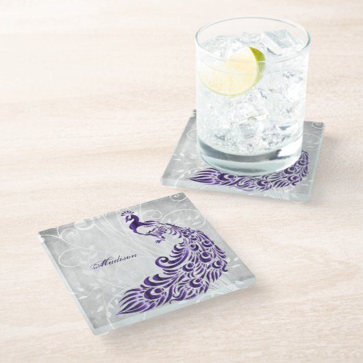 Dessous-de-verre En Verre Dessous de verre en verre personnalisé Peacock vio (Incliné)