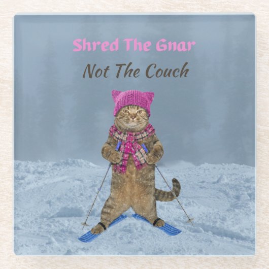 Dessous-de-verre En Verre Dessous de verre en verre, Shred Gnar Ski Cat (Devant)