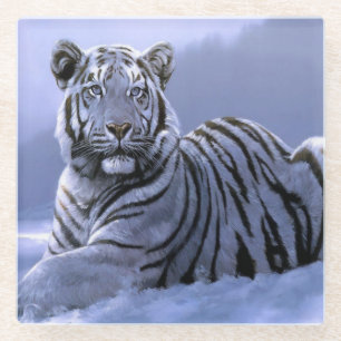 Dessous-de-verre En Verre Dessous de verre en verre/tigre blanc