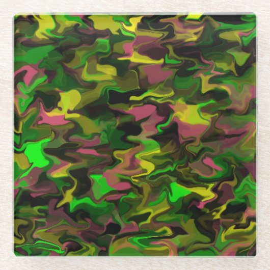 Dessous-de-verre En Verre Dessous de verre en verre vert violet jaune (Devant)