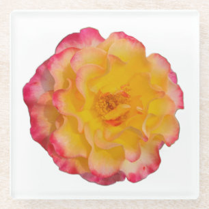 Dessous-de-verre En Verre Dessous de verre Fleur Rose Jaune