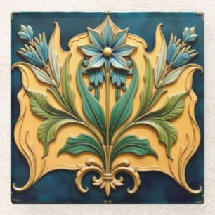 Dessous-de-verre En Verre Dessous de verre floral bleu Art nouveau