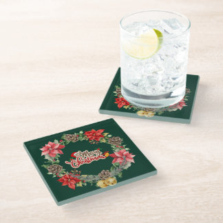 Dessous-de-verre En Verre Dessous de verre floral de Noël vibrant