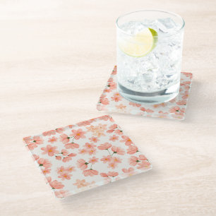 Dessous-de-verre En Verre Dessous de verre floral Pastel Watercolor Peach