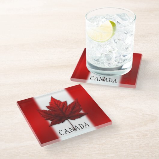 Dessous-de-verre En Verre Dessous de verre souvenir du drapeau canadien Dess (Incliné)