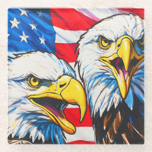 Dessous-de-verre En Verre Deux aigles qui parlent - Drapeau américain et aig