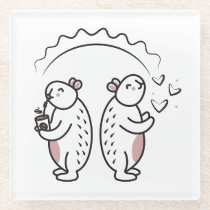 Dessous-de-verre En Verre Deux mignonnes capybares de ligne noire
