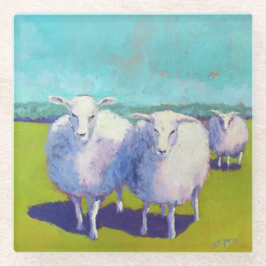 Dessous-de-verre En Verre Deux Moutons En Champ (Devant)