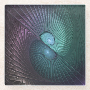 Dessous-de-verre En Verre Deux spirales colorées art fractal abstrait modern