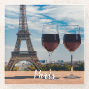 Dessous-de-verre En Verre Deux verres de vin avec la tour Eiffel