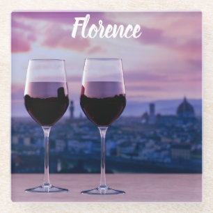 Dessous-de-verre En Verre Deux verres de vin rouge sur la ligne d'horizon de