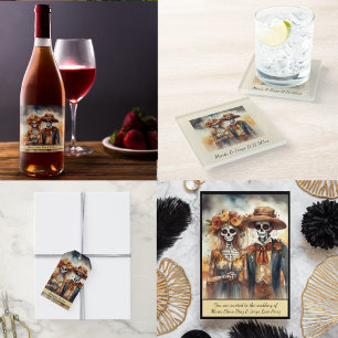 Dessous-de-verre En Verre Dia de los Muertos mariage couple personnalisable