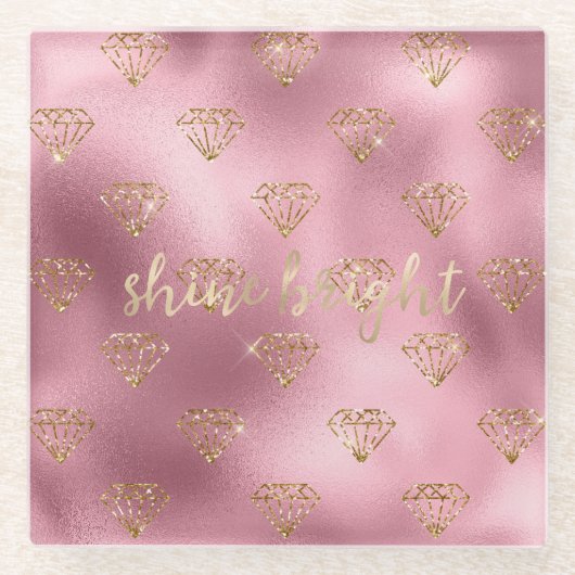 Dessous-de-verre En Verre Diamants de Parties scintillant rose or (Devant)