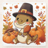 Dessous-de-verre En Verre Dinosaur de Thanksgiving mignon (Devant)