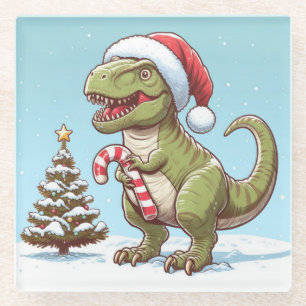 Dessous-de-verre En Verre Dinosaure sucre de canne de Noël mignon