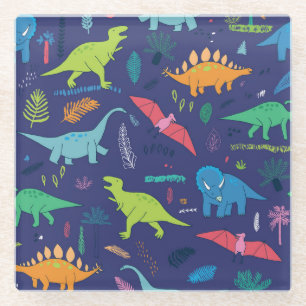 Dessous-de-verre En Verre Dinosaures Palms Tropical Vintage Motif