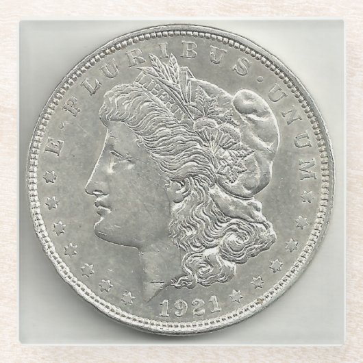 Dessous-de-verre En Verre Dollar argent Morgan 1921 (Devant)
