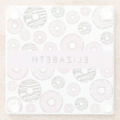 Dessous-de-verre En Verre Donuts Roses, Donuts Blancs, Sprinkings, Votre Nom (Dos)